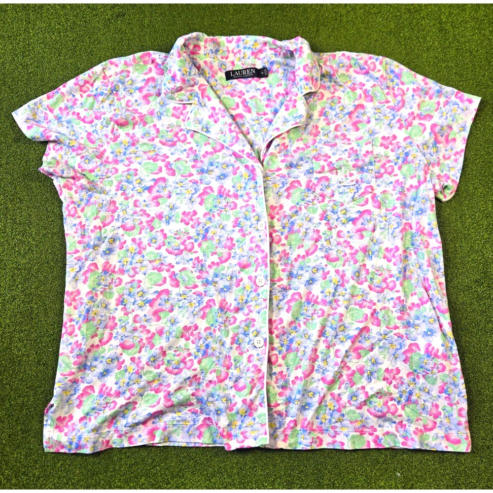Lauren Ralph Lauren XL Floral Knit Pajama Set Button-Front Short Sleeve Top